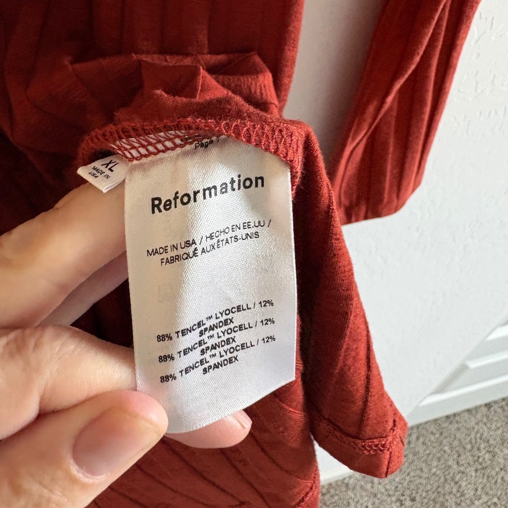 Reformation Libra Knit Dress XL Oxide Rust Ribbed Mock Neck Long Sleeve Mini - Picture 6 of 7